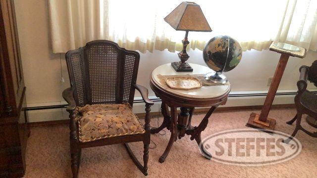 Rocking Chair, Lamp, Marble Top Table